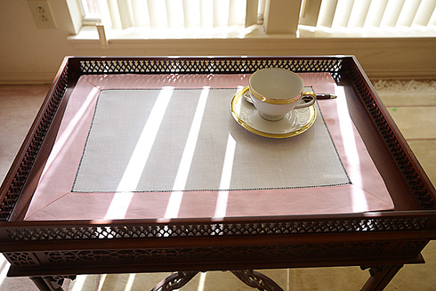 White Hemstitch Placemat 14"x20" with Pink color Border.